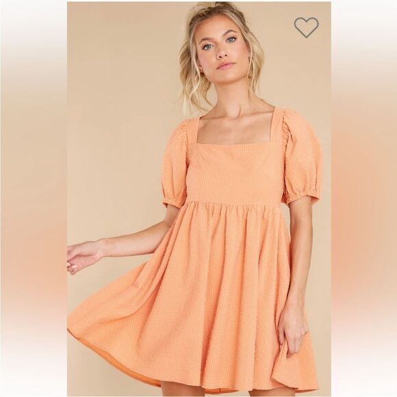 Mable One Kiss Away Peach Square Neck Puff Sleeve Babydoll Mini Dress size S - Picture 2 of 13